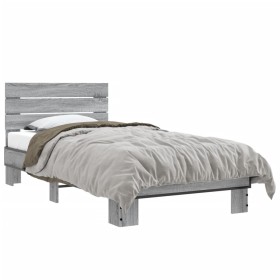 Estructura cama madera ingeniería metal gris Sonoma 90x190 cm de vidaXL, Camas y somieres - Ref: Foro24-845755, Precio: 100,6...