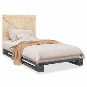 Gray pine wood bed frame with headboard 100x200cm by vidaXL, Beds and slatted bases - Ref: Foro24-3281581, Price: 145,99 €, D...