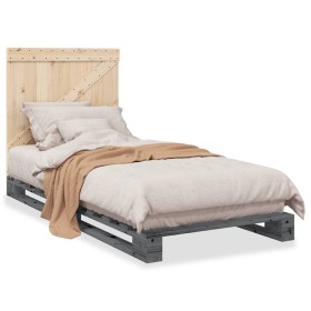 Gray pine wood bed frame with headboard 90x200 cm by vidaXL, Beds and slatted bases - Ref: Foro24-3281562, Price: 134,99 €, D...