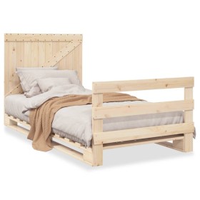 Bed frame with solid pine wood headboard 100x200 cm by vidaXL, Beds and slatted bases - Ref: Foro24-3281557, Price: 136,99 €,...