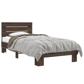 Oak brown metal engineered wood bed frame 100x200 cm by vidaXL, Beds and slatted bases - Ref: Foro24-845741, Price: 105,99 €,...