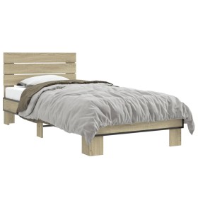 Sonoma oak metal engineered wood bed frame 90x200 cm by vidaXL, Beds and slatted bases - Ref: Foro24-845743, Price: 99,85 €, ...