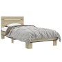 Estructura cama madera ingeniería metal roble Sonoma 90x200 cm de vidaXL, Camas y somieres - Ref: Foro24-845743, Precio: 99,8...