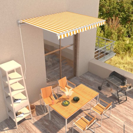 Yellow and white retractable manual awning 300x250 cm by vidaXL, Awnings - Ref: Foro24-3051196, Price: 246,99 €, Discount: %