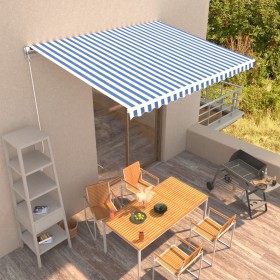 Blue and white retractable manual awning 400x300 cm by vidaXL, Awnings - Ref: Foro24-3051212, Price: 289,55 €, Discount: %