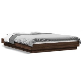 Oak brown engineered wood bed frame 140x200 cm by vidaXL, Beds and slatted bases - Ref: Foro24-3281195, Price: 160,99 €, Disc...