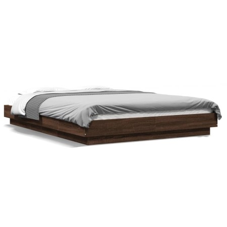 Oak brown engineered wood bed frame 135x190 cm by vidaXL, Beds and slatted bases - Ref: Foro24-3281230, Price: 159,62 €, Disc...