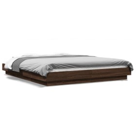 Oak brown engineered wood bed frame 160x200 cm by vidaXL, Beds and slatted bases - Ref: Foro24-3281181, Price: 184,49 €, Disc...