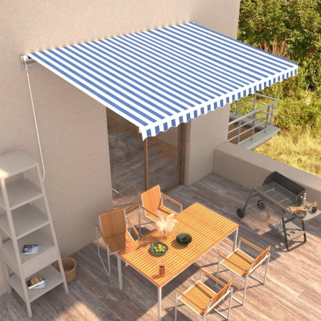 Retractable manual awning in blue and white, 450x300 cm. by vidaXL, Awnings - Ref: Foro24-3051217, Price: 360,94 €, Discount: %