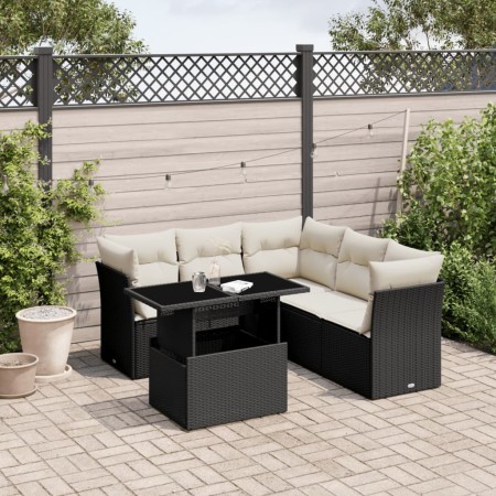 6-teilige Gartensofagarnitur und schwarze synthetische Rattankissen von vidaXL, Gartensets - Ref: Foro24-3266576, Preis: 468,...