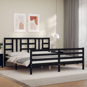 Double bed frame with black solid wood headboard by vidaXL, Beds and slatted bases - Ref: Foro24-3193940, Price: 160,99 €, Di...