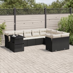 Gartensofa-Set 10-teilig mit schwarzen synthetischen Rattankissen von vidaXL, Gartensets - Ref: Foro24-3266846, Preis: 695,88...