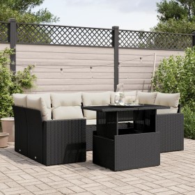 7-teiliges Gartensofa-Set mit schwarzen synthetischen Rattankissen von vidaXL, Gartensets - Ref: Foro24-3267126, Preis: 539,7...