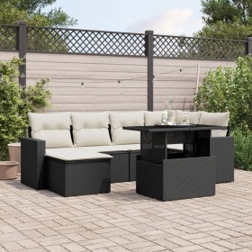 7-teiliges Gartensofa-Set mit schwarzen synthetischen Rattankissen von vidaXL, Gartensets - Ref: Foro24-3267416, Preis: 517,3...