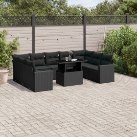 Gartensofa-Set 10-teilig mit schwarzen synthetischen Rattankissen von vidaXL, Gartensets - Ref: Foro24-3267475, Preis: 640,50...