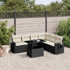 7-teiliges Gartensofa-Set mit schwarzen synthetischen Rattankissen von vidaXL, Gartensets - Ref: Foro24-3267926, Preis: 543,7...