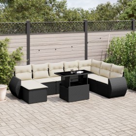 Set de sofás de jardín 8 piezas y cojines ratán sintético negro de vidaXL, Conjuntos de jardín - Ref: Foro24-3268726, Precio:...