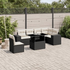 7-teiliges Gartensofa-Set mit schwarzen synthetischen Rattankissen von vidaXL, Gartensets - Ref: Foro24-3269196, Preis: 548,7...