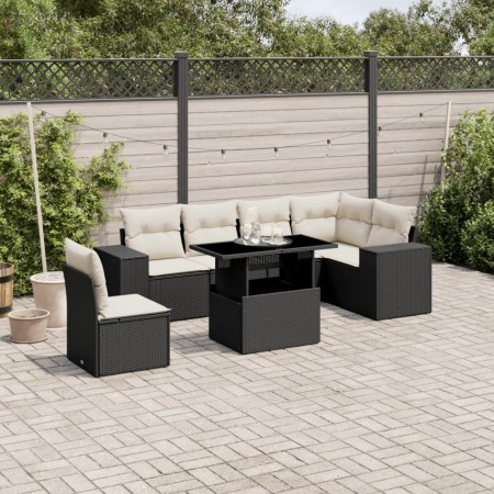 Set de sofás de jardín 7 pzas con cojines ratán sintético negro de vidaXL, Conjuntos de jardín - Ref: Foro24-3269196, Precio:...