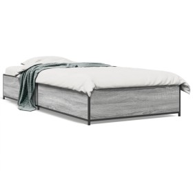 Estructura cama madera ingeniería metal gris Sonoma 90x200 cm de vidaXL, Camas y somieres - Ref: Foro24-845114, Precio: 85,99...