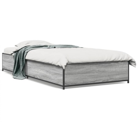 Estructura cama madera ingeniería metal gris Sonoma 90x200 cm de vidaXL, Camas y somieres - Ref: Foro24-845114, Precio: 85,58...