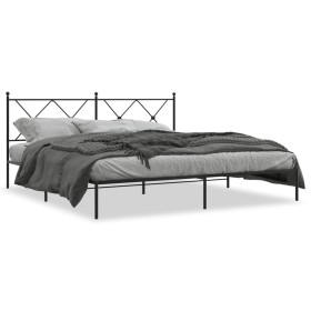 Bed frame with black metal headboard 180x200 cm by vidaXL, Beds and slatted bases - Ref: Foro24-376506, Price: 117,99 €, Disc...