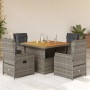 Set comedor de jardín 5 piezas con cojines ratán sintético gris de vidaXL, Conjuntos de jardín - Ref: Foro24-3262770, Precio:...