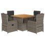 Set comedor de jardín 5 piezas con cojines ratán sintético gris de vidaXL, Conjuntos de jardín - Ref: Foro24-3262770, Precio:...