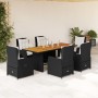 Set de comedor de jardín 7 pzas y cojines ratán sintético negro de vidaXL, Conjuntos de jardín - Ref: Foro24-3262779, Precio:...