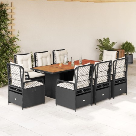 Set de comedor de jardín 9 pzas y cojines ratán sintético negro de vidaXL, Conjuntos de jardín - Ref: Foro24-3262925, Precio:...