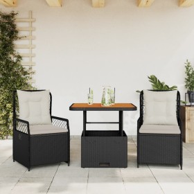 Set comedor de jardín 3 pzas con cojines ratán sintético negro de vidaXL, Conjuntos de jardín - Ref: Foro24-3262910, Precio: ...