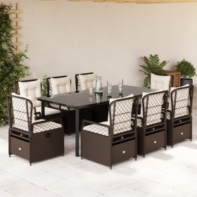 Set comedor para jardín 9 pzas y cojines ratán sintético marrón de vidaXL, Conjuntos de jardín - Ref: Foro24-3262984, Precio:...