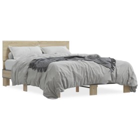 Estructura cama madera ingeniería metal roble Sonoma 135x190 cm de vidaXL, Camas y somieres - Ref: Foro24-3280208, Precio: 14...