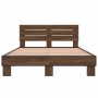 Engineered wood bed frame oak brown metal 135x190 cm by vidaXL, Beds and slatted bases - Ref: Foro24-3280166, Price: 153,59 €...