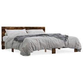 Engineered wood bed frame metal smoked oak 180x200cm by vidaXL, Beds and slatted bases - Ref: Foro24-3280179, Price: 165,99 €...