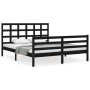 Double bed frame with black solid wood headboard by vidaXL, Beds and slatted bases - Ref: Foro24-3193995, Price: 162,26 €, Di...