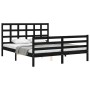 Double bed frame with black solid wood headboard by vidaXL, Beds and slatted bases - Ref: Foro24-3193995, Price: 162,26 €, Di...