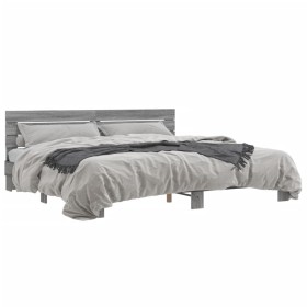 Estructura cama madera ingeniería metal gris Sonoma 200x200 cm de vidaXL, Camas y somieres - Ref: Foro24-3280130, Precio: 174...