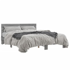 Estructura cama madera ingeniería metal gris Sonoma 150x200 cm de vidaXL, Camas y somieres - Ref: Foro24-3280145, Precio: 157...