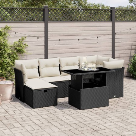 7-teiliges Gartensofa-Set mit schwarzen synthetischen Rattankissen von vidaXL, Gartensets - Ref: Foro24-3274656, Preis: 520,7...