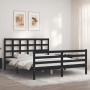 Double bed frame with black solid wood headboard by vidaXL, Beds and slatted bases - Ref: Foro24-3193995, Price: 162,26 €, Di...