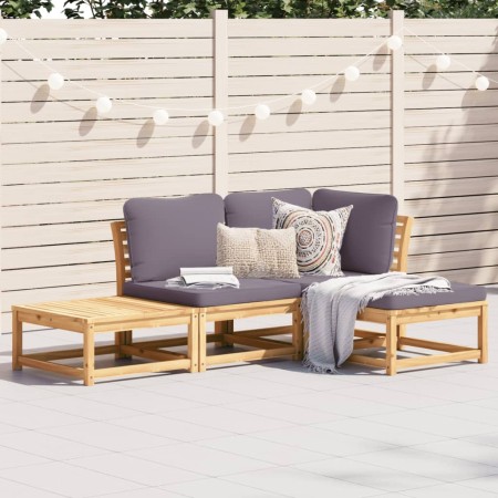 4-piece garden furniture set with solid acacia wood cushions by vidaXL, Modular outdoor sofas - Ref: Foro24-3214307, Price: 4...