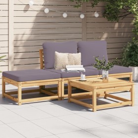 4-piece garden furniture set with solid acacia wood cushions by vidaXL, Modular outdoor sofas - Ref: Foro24-3214326, Price: 3...