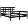 Double bed frame with black solid wood headboard by vidaXL, Beds and slatted bases - Ref: Foro24-3193995, Price: 162,26 €, Di...