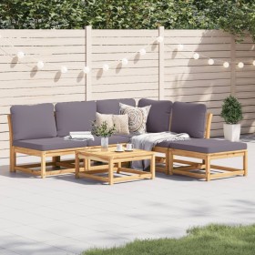 6-teiliges Gartenmöbel-Set mit Kissen aus massivem Akazienholz von vidaXL, Modulare Sofas für den Außenbereich - Ref: Foro24-...