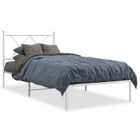 Bettgestell aus Metall mit weißem Kopfteil 90x200 cm von vidaXL, Betten und Lattenroste - Ref: Foro24-376544, Preis: 71,16 €,...