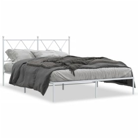 Estructura de cama de metal con cabecero blanca 135x190 cm de vidaXL, Camas y somieres - Ref: Foro24-376550, Precio: 107,99 €...