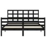 Double bed frame with black solid wood headboard by vidaXL, Beds and slatted bases - Ref: Foro24-3193995, Price: 162,26 €, Di...