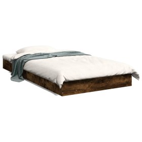 Smoke oak engineered wood bed frame 100x200 cm by vidaXL, Beds and slatted bases - Ref: Foro24-842060, Price: 67,52 €, Discou...