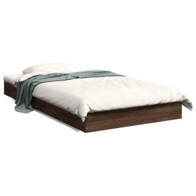 Oak brown engineered wood bed frame 100x200 cm by vidaXL, Beds and slatted bases - Ref: Foro24-842062, Price: 69,99 €, Discou...